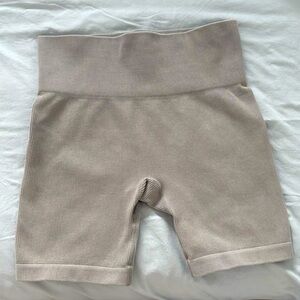 Grey Ribbed Biker Shorts